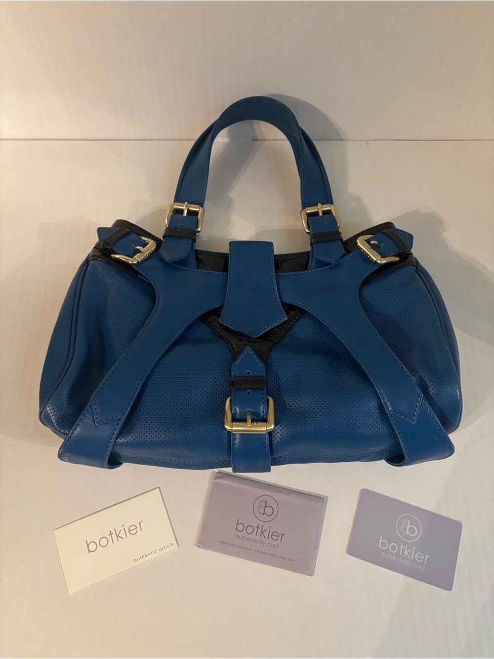 Rare Vintage Botkier Clyde Purse Blue/black -Silver Hardware-Authenticity Card